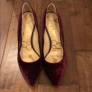 Maroon red velvet Sam Edelman high heel pumps